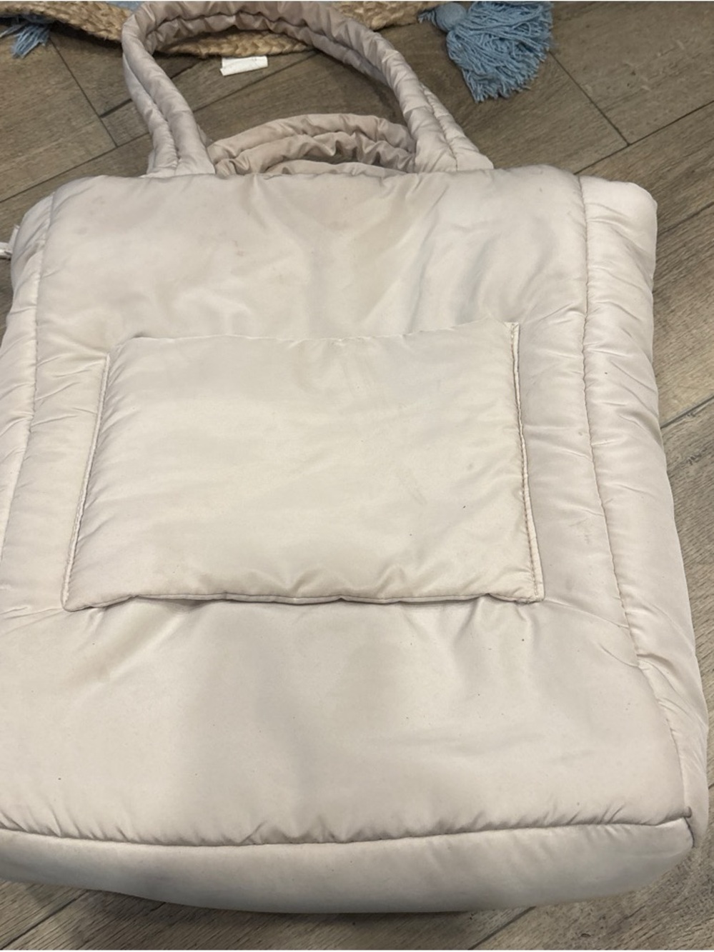Quilted Padded Tote Bag in Light Beige